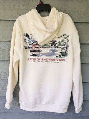 Ikigai Authentic Brand Japanese Landscape Graphic Cream Pullover Hoodie Men's L